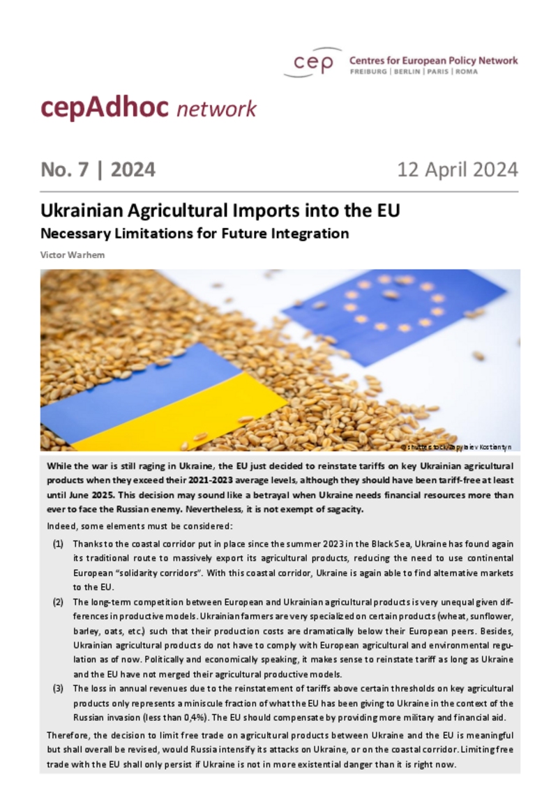 Ukrainische Agrarimporte in die EU (cepAdhoc)